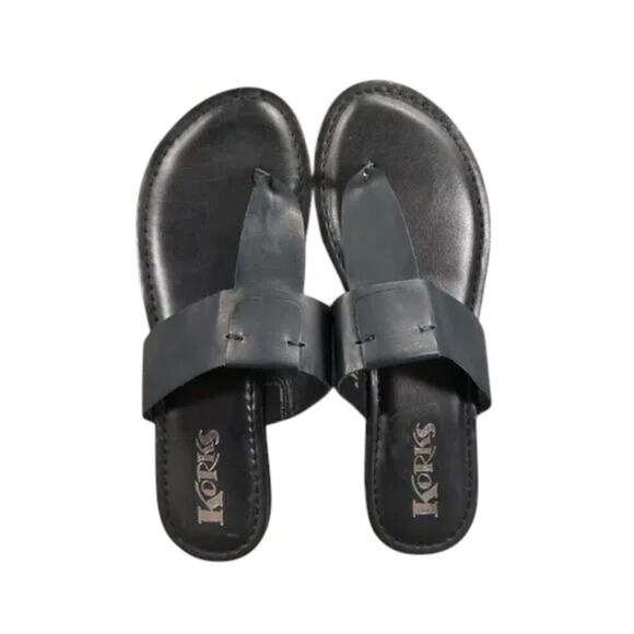 Korks Shoes Womens 9 Sandals Casual T Strap Thong Flats Slip On Black Comfort - Picture 6 of 13